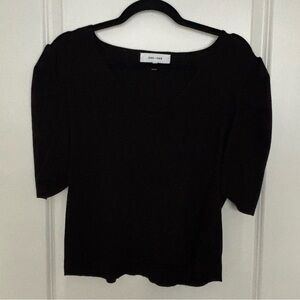 John + Jenn Puff Sleeve V-Neck Top Blk - Sz. L